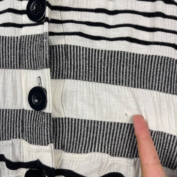 Ali Miles Black Ivory Textured Striped Knit 3/4 Sleeves Button Front Top 3X FLAW - Picture 7 of 11